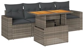 5 részes szürke polyrattan kerti ülőgarnitúra párnákkal
