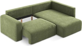 Zöld zsenília kinyitható-tárolóhelyes sarokkanapé (jobb oldali-L alakú) Kona – Makamii