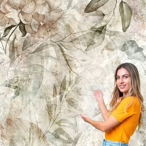 3D fotótapéta Nappali Hálószoba Boho Fű Levelek Beton Loft 392x280 BKLB08W