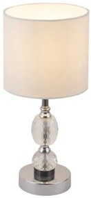 Globo 24136T Asztali lámpa króm, textil fehér, üveg-kristály, áttetsző, kapcsolóval, Ø:210, M:470, izzó nélkül 1xE14 40W 230V