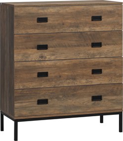 HOMCOM 4-Fiókos Komód Ipari Design - Tároló Bútor Fekete Fém Lábakkal 80 x 39 x 95 cm Barna | Aosom