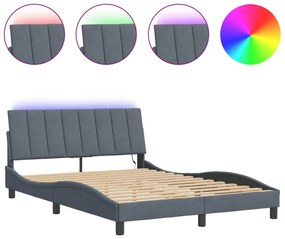 sötétszürke bársony ágykeret LED-világítással 120 x 200 cm