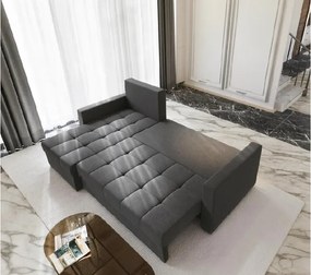 AKCIÓ Sötétszürke kihúzható sarokkanapé ZENOVA 220x140 cm, kétoldalas II. osztály