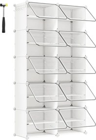 KIMBERLY cipőtároló, 10 rekesz, fehér/átlátszó SongmicsHome