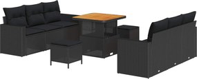 vidaXL Kerti Kanapé Szett 9 pcs Fekete polirattan