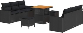 vidaXL Kerti Kanapé Szett 9 pcs Fekete polirattan