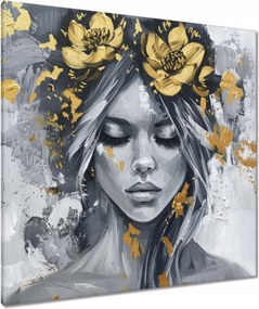 Vászonkép 80x80 Nő Absztrakt Arany virág