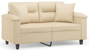 2 személyes krémszínű mikroszálas szövetkanapé párnákkal 120 cm