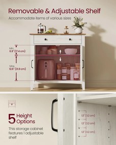 Tálalószekrény magasságban állítható polccal, 40 x 80 x 80 cm, fehér és mézbarna