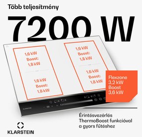 Klarstein DualTone Flex indukciós főzőlap, Flex Zone, LED kijelző, Csúszka vezérlés, 7200 W