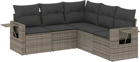 vidaXL 5 részes szürke polyrattan kerti ülőgarnitúra párnákkal