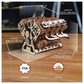 Ugears - 3D fából készült mechanikus kirakó: V8-motor