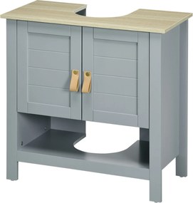 Kleankin Kompakt Mosdó Alatti Szekrény 2 Ajtóval és Állítható Belső Polccal fürdőszobához 60x30x60 cm Szürke | Aosom