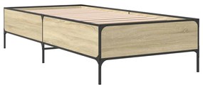 sonoma tölgyszínű szerelt fa és fém ágykeret 90 x 200 cm