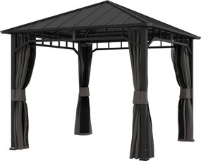 Outsunny 3 x 3 m vízálló kerti pavilon — horganyzott fém keménytető, függönyök és szúnyogháló, mennyezeti kampó, sötétszürke | Aosom
