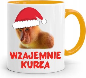 Sárga Karácsonyi Bögre Mikulásra, fényképes nyomtatással