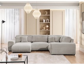 Világosszürke kordbársony sarokkanapé (jobb oldali-U alakú) Justin – Ropez