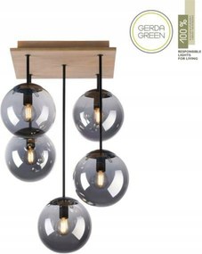 Just Light mennyezeti lámpa 5xE14, füstüveg, tölgyfa, IP20, eco de