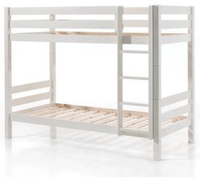 Fehér emeletes-kihúzható pótággyal borovi fenyő ágyneműtartós gyerekágy 90x200 cm PINO – Vipack