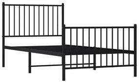 fekete fém ágykeret fej- és lábtámlával 90 x 190 cm
