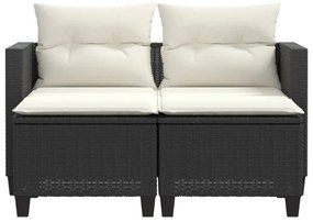 2 személyes fekete polyrattan kerti kanapé zsámollyal