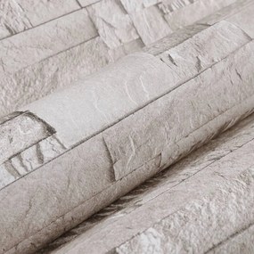 krémszínű kőhatású nem szőtt 3D tapéta 10 x 0,53 m