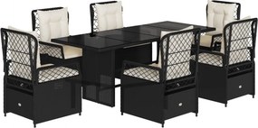 vidaXL 7 részes fekete polyrattan kerti étkezőgarnitúra párnával