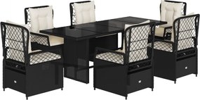 vidaXL 7 részes fekete polyrattan kerti étkezőgarnitúra párnával