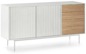 Fehér-natúr színű alacsony komód tölgyfa dekorral 159x80 cm Sierra – Teulat