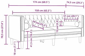 Chesterfield kanapé Világosszürke 174 x 74.5 x 70.5 cm Bársony