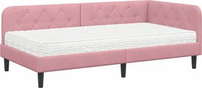 vidaXL Sarokágy keret matracmal Rózsaszín 100 x 200 cm Bársony