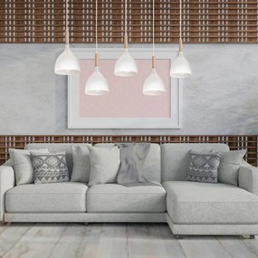 Csillár zsinóron NOAK 5xE27/15W/230V fehér/bükkfa
