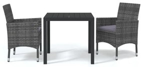 3 részes szürke polyrattan kerti étkezőgarnitúra párnákkal