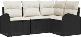 vidaXL Kerti Kanapé Szett 4 pcs Fekete polirattan