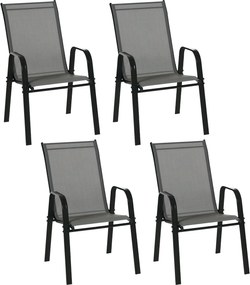 Outsunny 4 db-os Kerti Szék Szett Kültéri Teraszi Székek Rakható Étkezőszék Lélegző Anyagú Fém Vázkarfával és Hátfallal 54x75.5x95 cm Sötétszürke | Ao