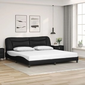 fekete műbőr ágykeret LED-világítással 200x200 cm
