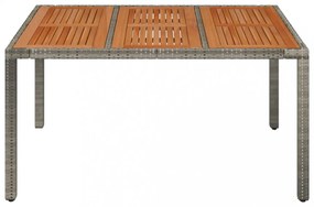 szürke polyrattan falapos kerti asztal 150 x 90 x 75 cm