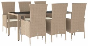 vidaXL 7 részes bézs polyrattan kerti étkezőgarnitúra párnákkal