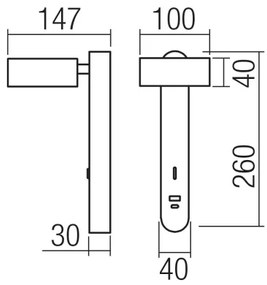 Redo 01-4642 - SADES LED fali lámpa 6W/230V CRI 90 USB, bronz színű