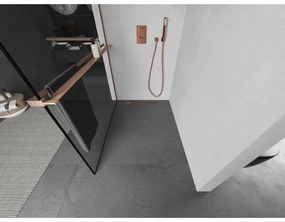 Mexen Kioto+, Walk-In zuhany paraván polccal és akasztóval 100 x 200 cm, 8 mm átlátszó üveg fekete mintás, réz matt profil, 800-100-121-65-70