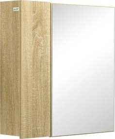 kleankin fürdőszobai szekrény tükörrel és 4 belső polccal, chipboardból, 60x15x60 cm, fa szín | Aosom