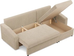 Zeus sarokkanapé, 2 ágyneműtartóval, döntött kartámasz, kordbársony, univerzális oldal, hab töltet, bézs