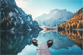Kép - Csónakok a Braies-tónál (90x60 cm)
