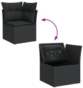 12 darabos kertibútor szett párnákkal fekete poli rattan akáciából, 2 személyes kertibútor tárolóval és párnákkal fekete poli rattan, 3 darabos kert étkező szett párnákkal fekete poli rattan akáciából