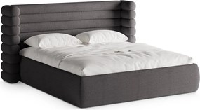 Sötétszürke kárpitozott ágyneműtartós franciaágy ágyráccsal 180x200 cm Mount – Micadoni