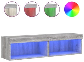 2 db szürke sonoma színű TV-szekrény LED-ekkel 60x30x30 cm