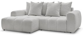Világosszürke buklé kinyitható-tárolóhelyes sarokkanapé (bal oldali-heverő résszel) Roxelane – Bobochic Paris