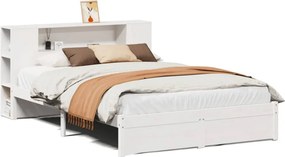 vidaXL fehér tömör fenyőfa könyvespolcos ágy matrac nélkül 140x200 cm