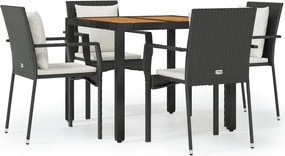 vidaXL 5 részes fekete polyrattan kerti étkezőgarnitúra párnákkal