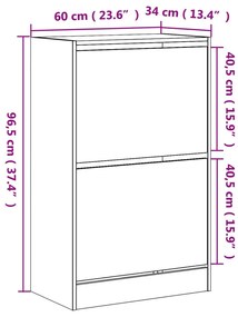 füstös tölgy színű szerelt fa cipőszekrény 60 x 34 x 96,5 cm
